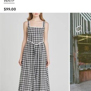WAYF Gingham Midi Dress in Brown and White